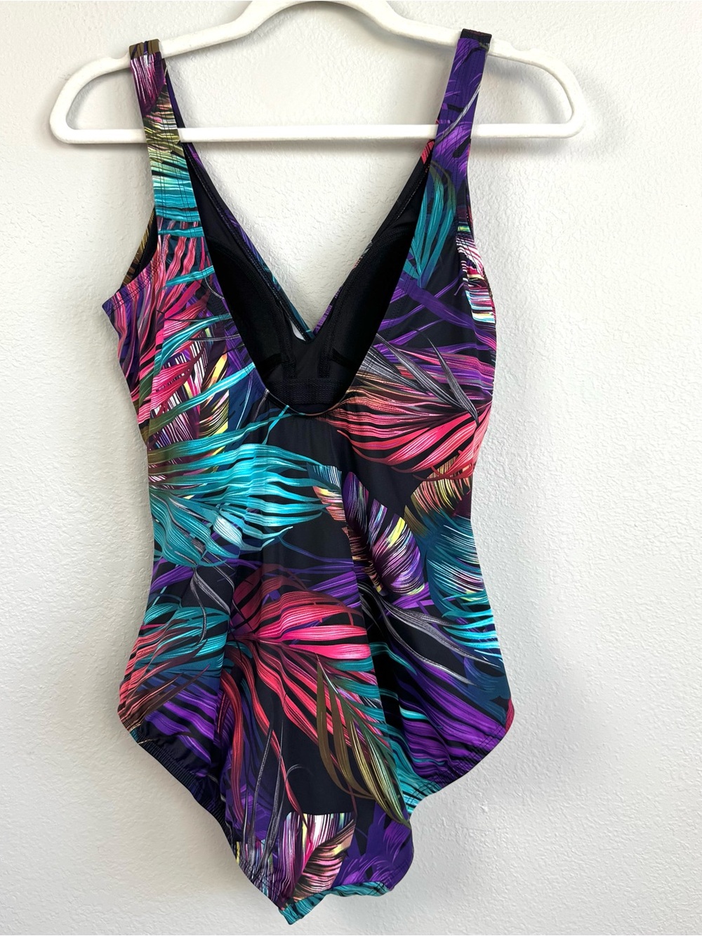 Miradonna by Miraclesuit Sz 12 One Piece Swimsuit Bahama Palms Tropical Leaves - Picture 5 of 11